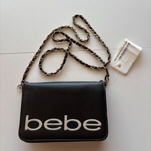 Bebe Fabiola Black Saffiano Crossbody Chain Shoulder‎ Bag